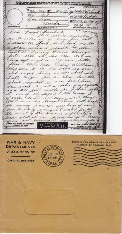 USA, WWII, 1945,Airgraph, Excellent condition, V-Letter