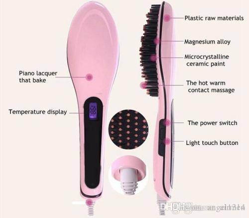Electric Hair Straightener Brush with LCD