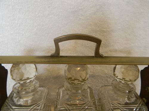 1890`s Antique Tantalus With Three Crystal Decanters