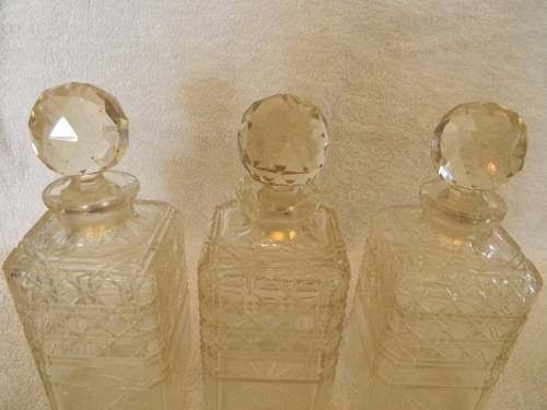 1890`s Antique Tantalus With Three Crystal Decanters