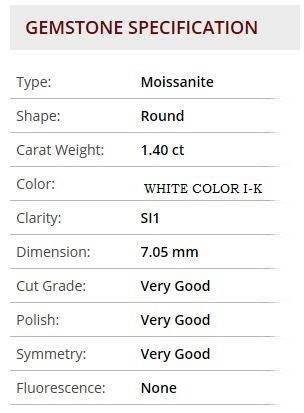 Beautiful 1.40 ct 7.05 mm White  color I-K Si1 Round Cut Moissanite