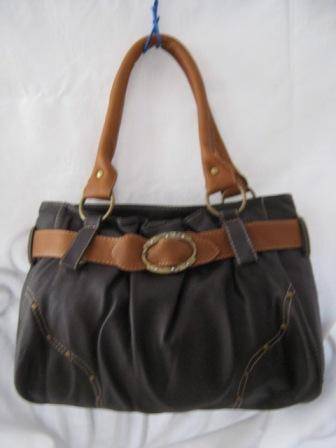 GENUINE LEATHER  DARK BROWN AND CAMEL HAND BAG