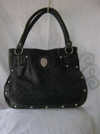 LARGE GENUINE LEATHER  BLACK AND GREY (MARBLE) HAND BAG