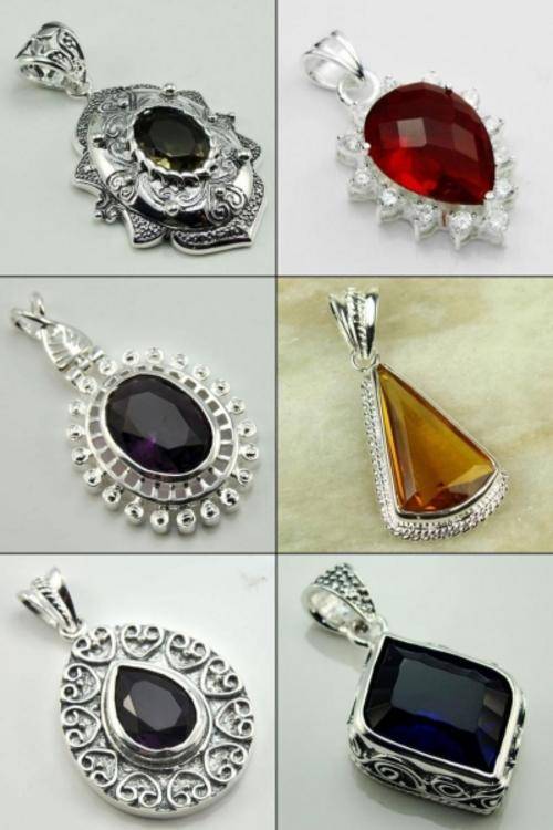 Wholesale lot - 6 x 925 SILVER GEMSTONE PENDANTS