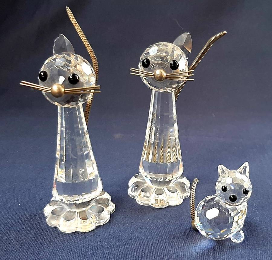 SET OF 3 AUSTRIAN SWAROFSKI CRYSTAL CATS