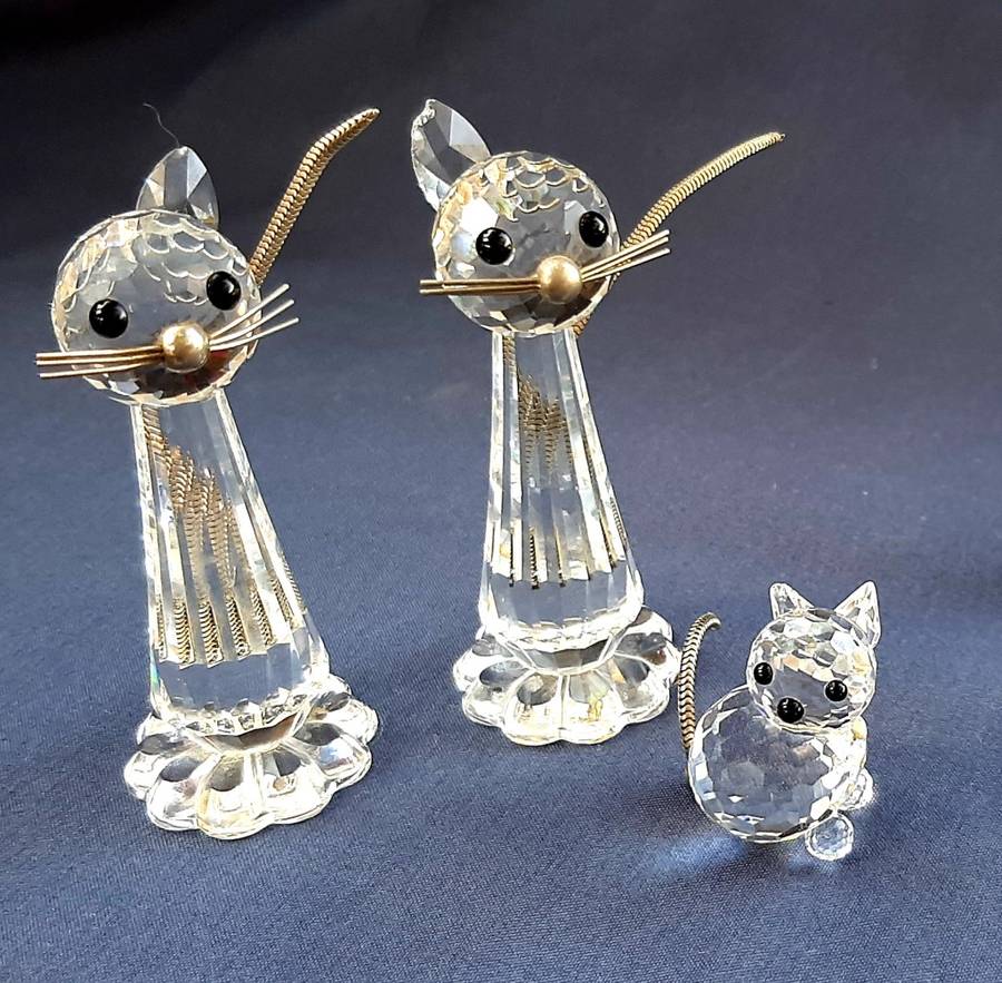 SET OF 3 AUSTRIAN SWAROFSKI CRYSTAL CATS