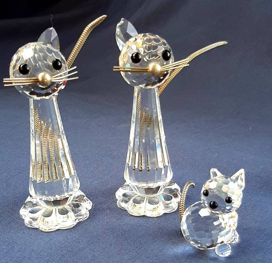 SET OF 3 AUSTRIAN SWAROFSKI CRYSTAL CATS