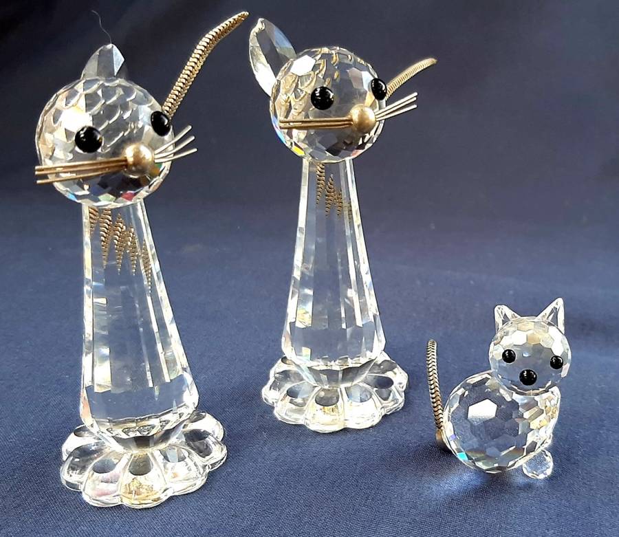 SET OF 3 AUSTRIAN SWAROFSKI CRYSTAL CATS
