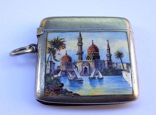 Rare enamelled Egyptian silver ( 800 ) vesta case
