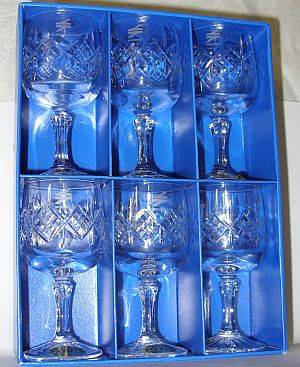 6 Lead crystal sherry glasses - made for Spoornet - as new boxed