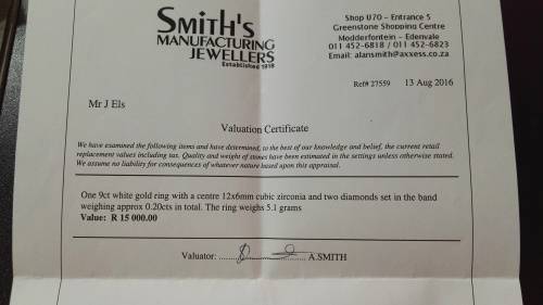 MASSIVE PRICE DROP!! One 9ct White Gold Ring & Two Diamonds! Amazing Deal! SEE VALUATION CERTIFICATE