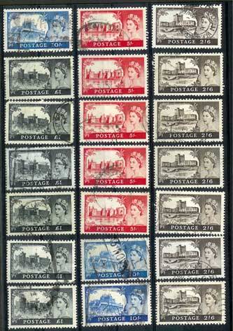 VFU High Values GB QEII Castles. Various printings.