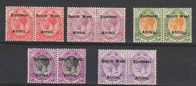 MM South West Africa Overprint Union King's head pairs  selection