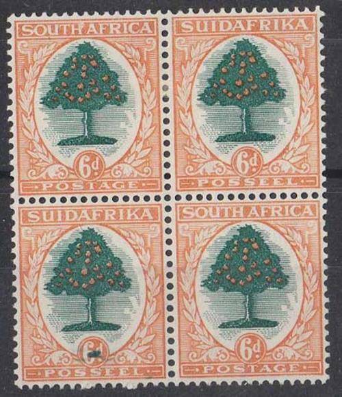 UM/MM block of 4, 6d with green mark over value tablet variety.