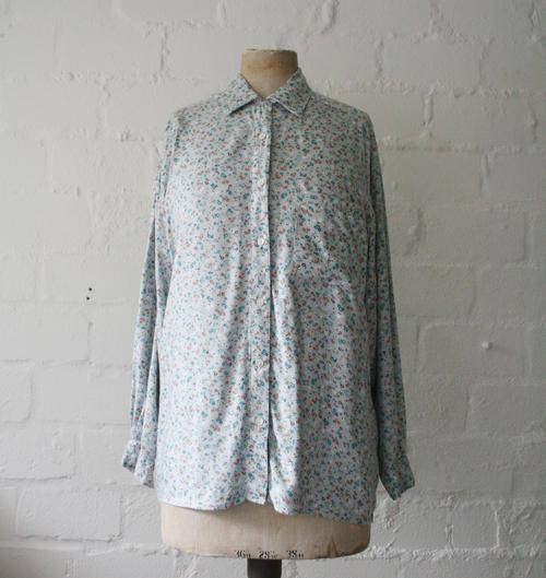 VINTAGE GREY FLORAL PATTERNED BLOUSE SHIRT SIZE XL