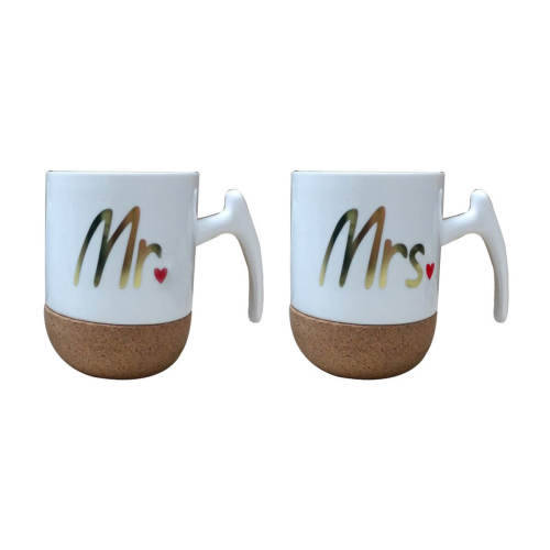 Home Sweet Mrs. and Mr. Tea/Coffee Cork Bottom Ceramic Mug Set
