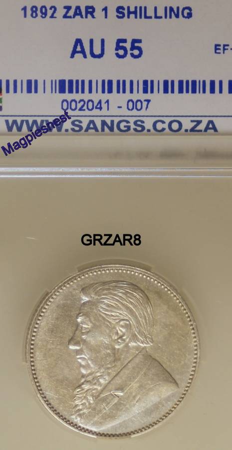 ZAR 1 shilling 1892 AU55 = EF+