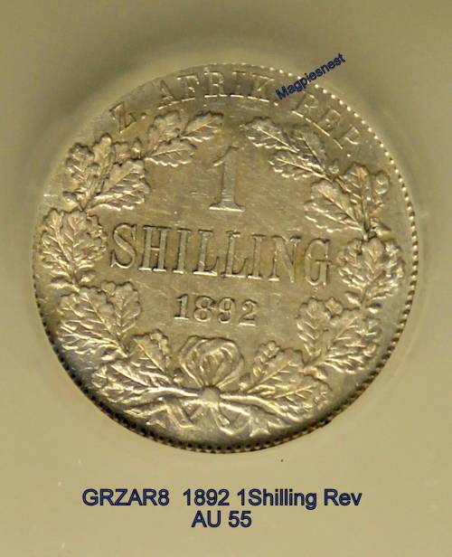 ZAR 1 shilling 1892 AU55 = EF+