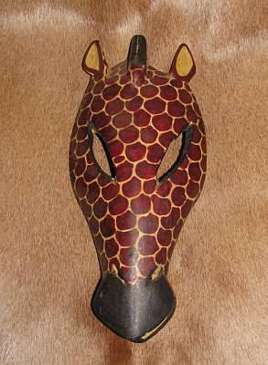 Wooden Hand Carved African Giraffe Mask
