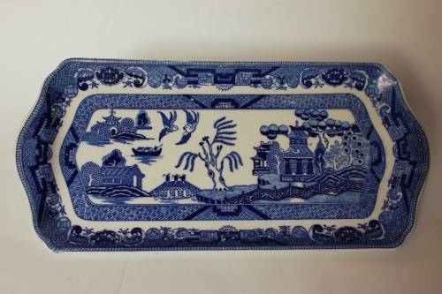 Antique Johnson Brothers Blue Willow Platter Cobalt Blue China, Victorian England Chinoiserie, EUC