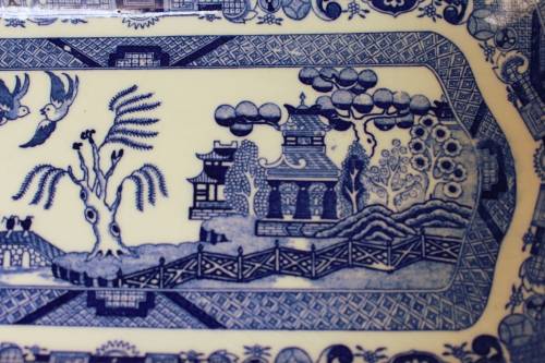 Antique Johnson Brothers Blue Willow Platter Cobalt Blue China, Victorian England Chinoiserie, EUC