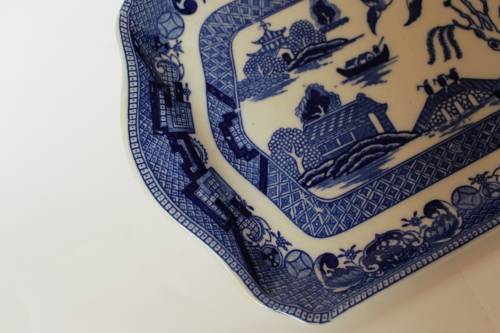 Antique Johnson Brothers Blue Willow Platter Cobalt Blue China, Victorian England Chinoiserie, EUC