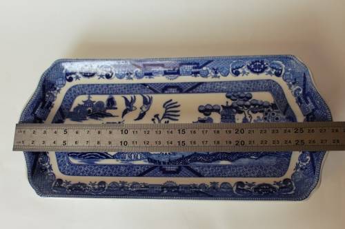 Antique Johnson Brothers Blue Willow Platter Cobalt Blue China, Victorian England Chinoiserie, EUC