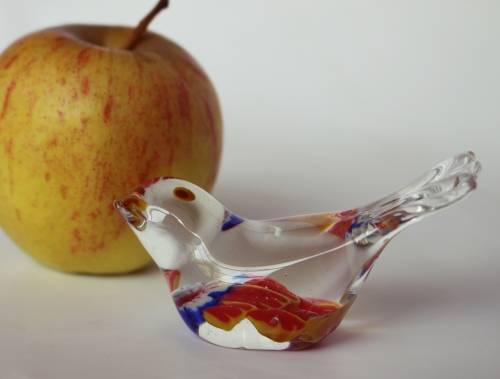 Vintage Murano Style Blown Glass Finch Bird Figurine Paperweight Bullicante Bubble c1960s EUC