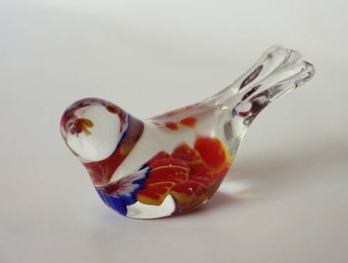 Vintage Murano Style Blown Glass Finch Bird Figurine Paperweight Bullicante Bubble c1960s EUC