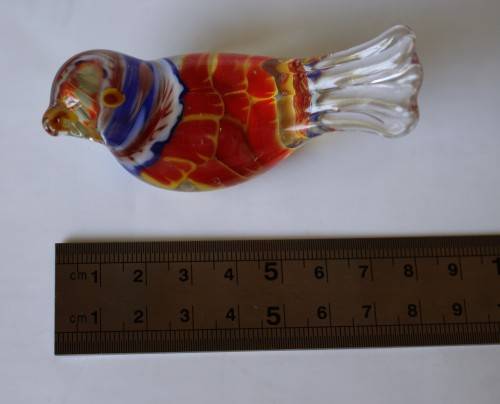 Vintage Murano Style Blown Glass Finch Bird Figurine Paperweight Bullicante Bubble c1960s EUC
