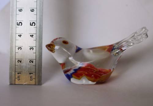 Vintage Murano Style Blown Glass Finch Bird Figurine Paperweight Bullicante Bubble c1960s EUC