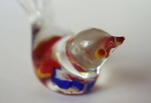 Vintage Murano Style Blown Glass Finch Bird Figurine Paperweight Bullicante Bubble c1960s EUC