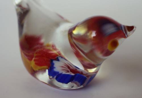 Vintage Murano Style Blown Glass Finch Bird Figurine Paperweight Bullicante Bubble c1960s EUC