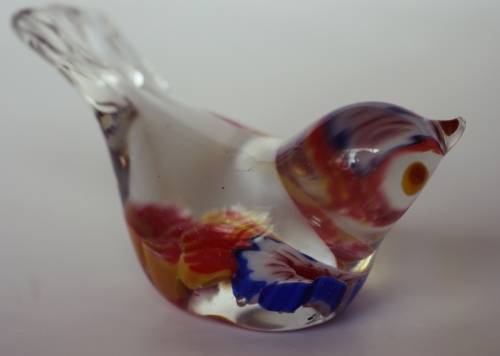 Vintage Murano Style Blown Glass Finch Bird Figurine Paperweight Bullicante Bubble c1960s EUC