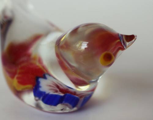 Vintage Murano Style Blown Glass Finch Bird Figurine Paperweight Bullicante Bubble c1960s EUC