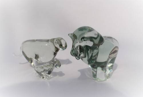 Vintage Ngwenya Glass Kingdom of Swaziland 3 Lion Figurine wSticker Near Mint