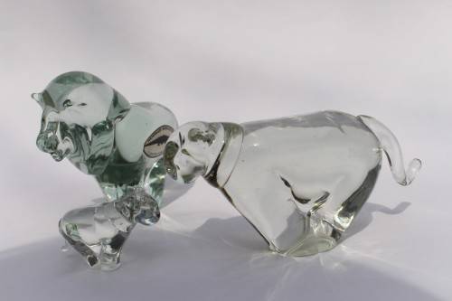 Vintage Ngwenya Glass Kingdom of Swaziland 3 Lion Figurine wSticker Near Mint