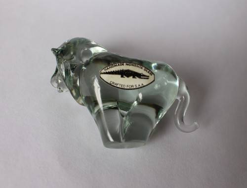 Vintage Ngwenya Glass Kingdom of Swaziland 3 Lion Figurine wSticker Near Mint