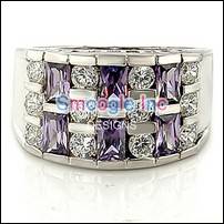 (Size 07) - FREE INTL SHIPPING - ** Rhodium Plated Amethyst & Clear CZ Ring **