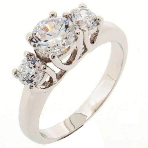 (Size 8) Non Tarnishing Rhodium Plated Fashion Ring with Cubic Zirconia Stone/s