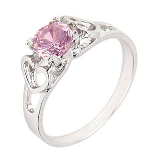 (Size 6) Non Tarnishing Rhodium Plated Fashion Ring with Cubic Zirconia Stone/s