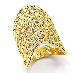 (Size 5) 14K Gold Plated Fashion Ring with Russian Formula Cubic Zirconia Stone/s