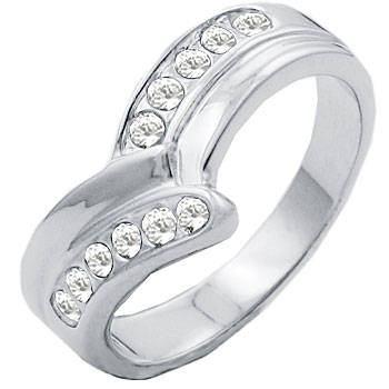(Size 9) Non Tarnishing Rhodium Plated Fashion Ring with Swarovski Austrian Crystal/s