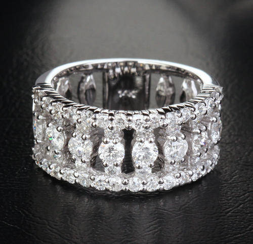 R85000**HEAVY! Unique 2.35ct DIAMOND Solid 14K WHITE GOLD WEDDING BAND Engagement RING