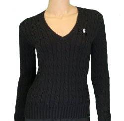 Polo Ralph Lauren Women's Cable Knit V-neck Black Sweater Size M