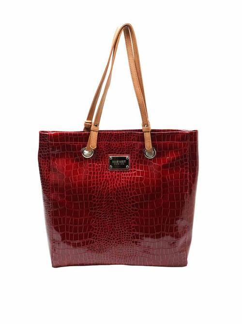 NINE WEST 14" Red Pepper Moc Croc Tote