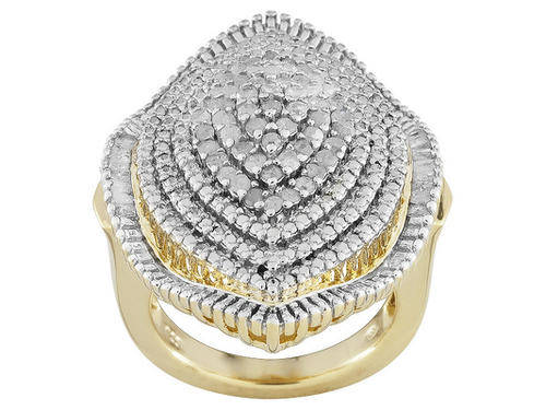 **IN STOCK HUGE RING** Diamond 1.00ctw Round And Baguette 18k Yellow Gold Cluster Ring