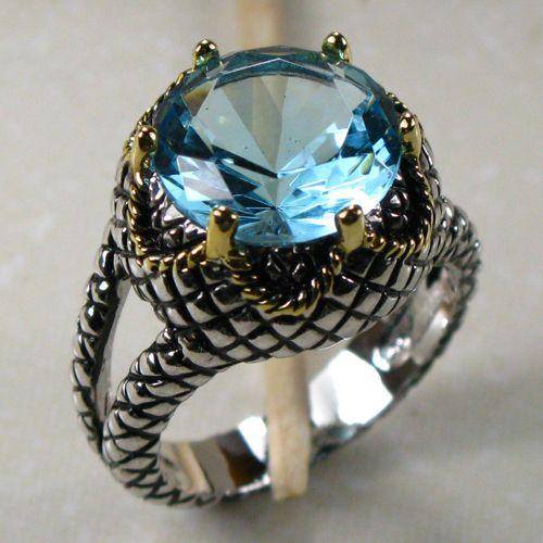 AQUAMARINE 925 STERLING SILVER GEMSTONE RING SZ#7
