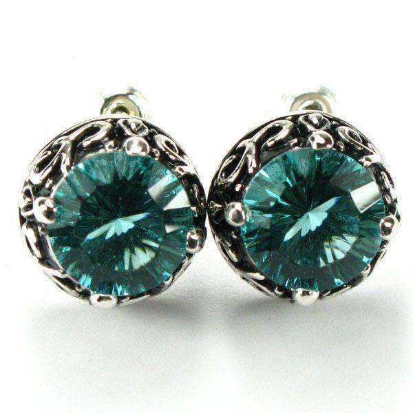 GREEN AMETHYST CONCAVE CUT 925 SILVER EARRINGS