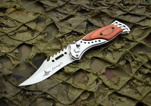 Assisted Opening Knife Pocket 440 Blade Wood Handle With LED Light - 10 Available!!